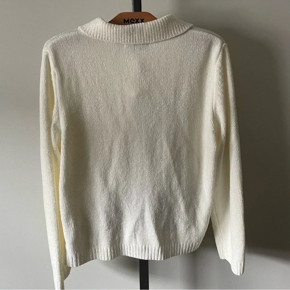 Vintage Alfred Dunner Floral Embroidered Chenille Sweater Polo Collar Grandma - Picture 2 of 8